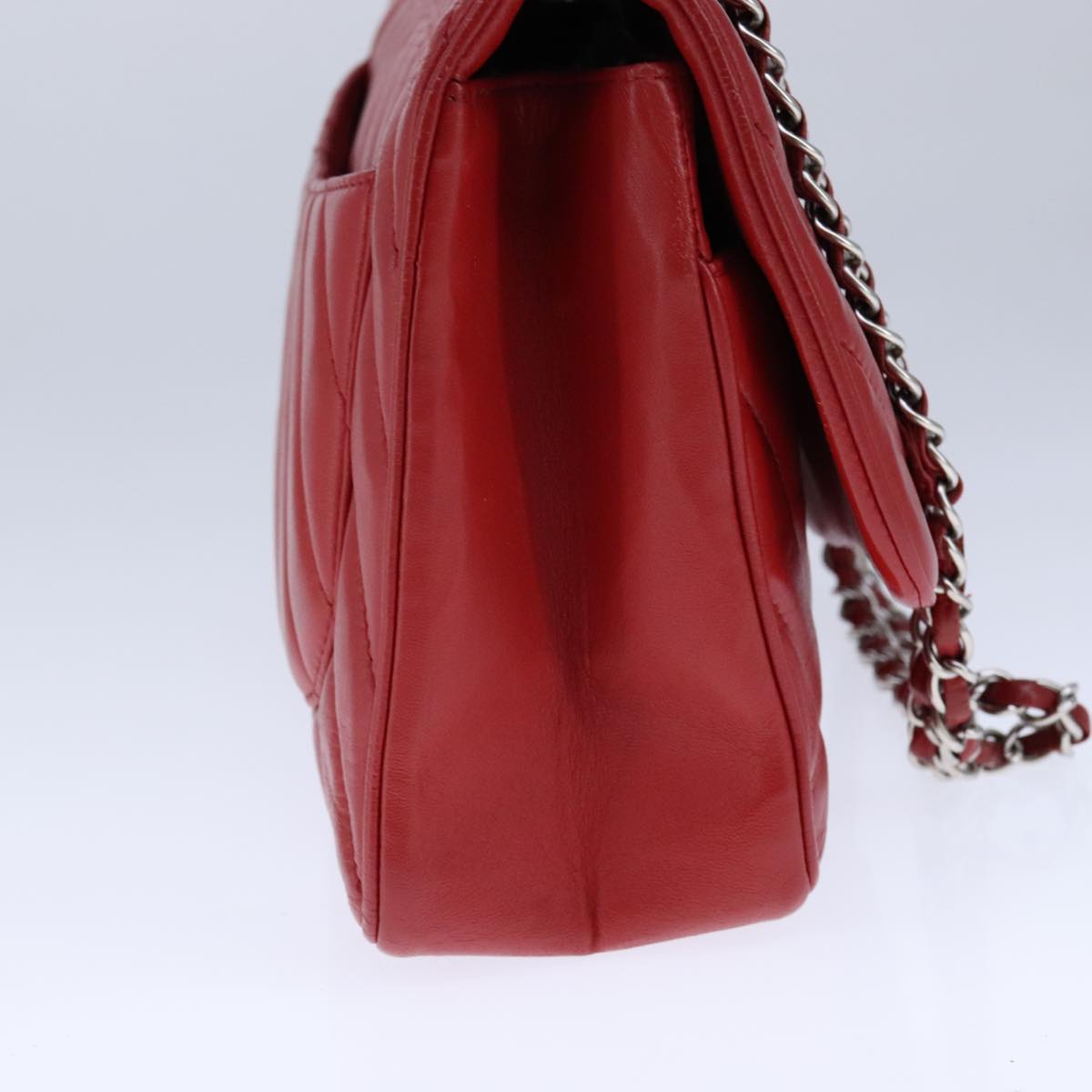 CHANEL V Stitch Chain Shoulder Bag Lamb Skin Red CC 102030A