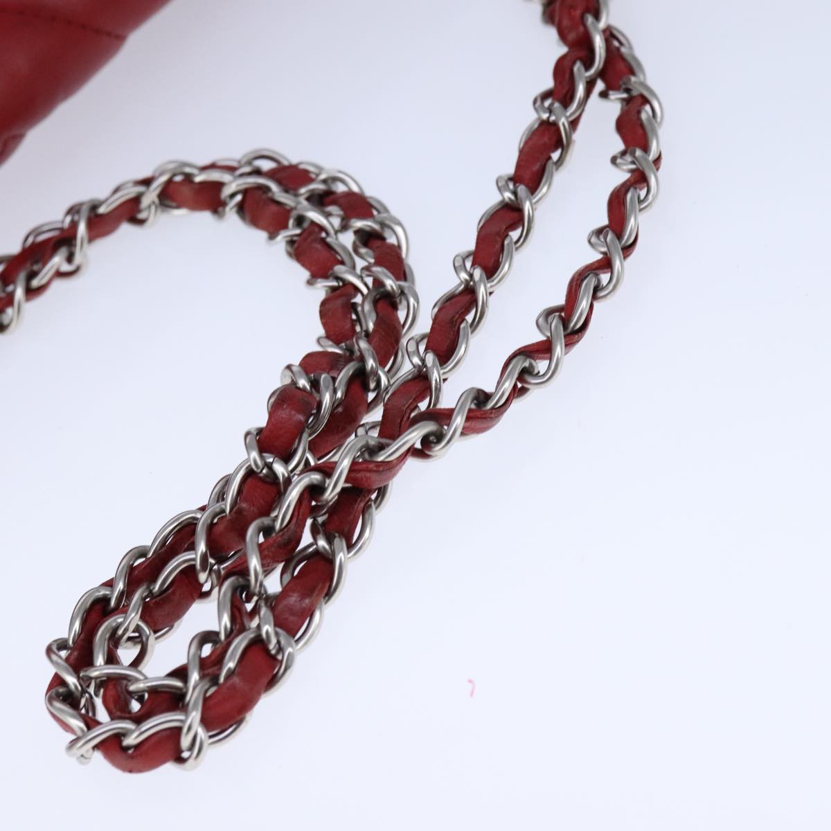 CHANEL V Stitch Chain Shoulder Bag Lamb Skin Red CC 102030A
