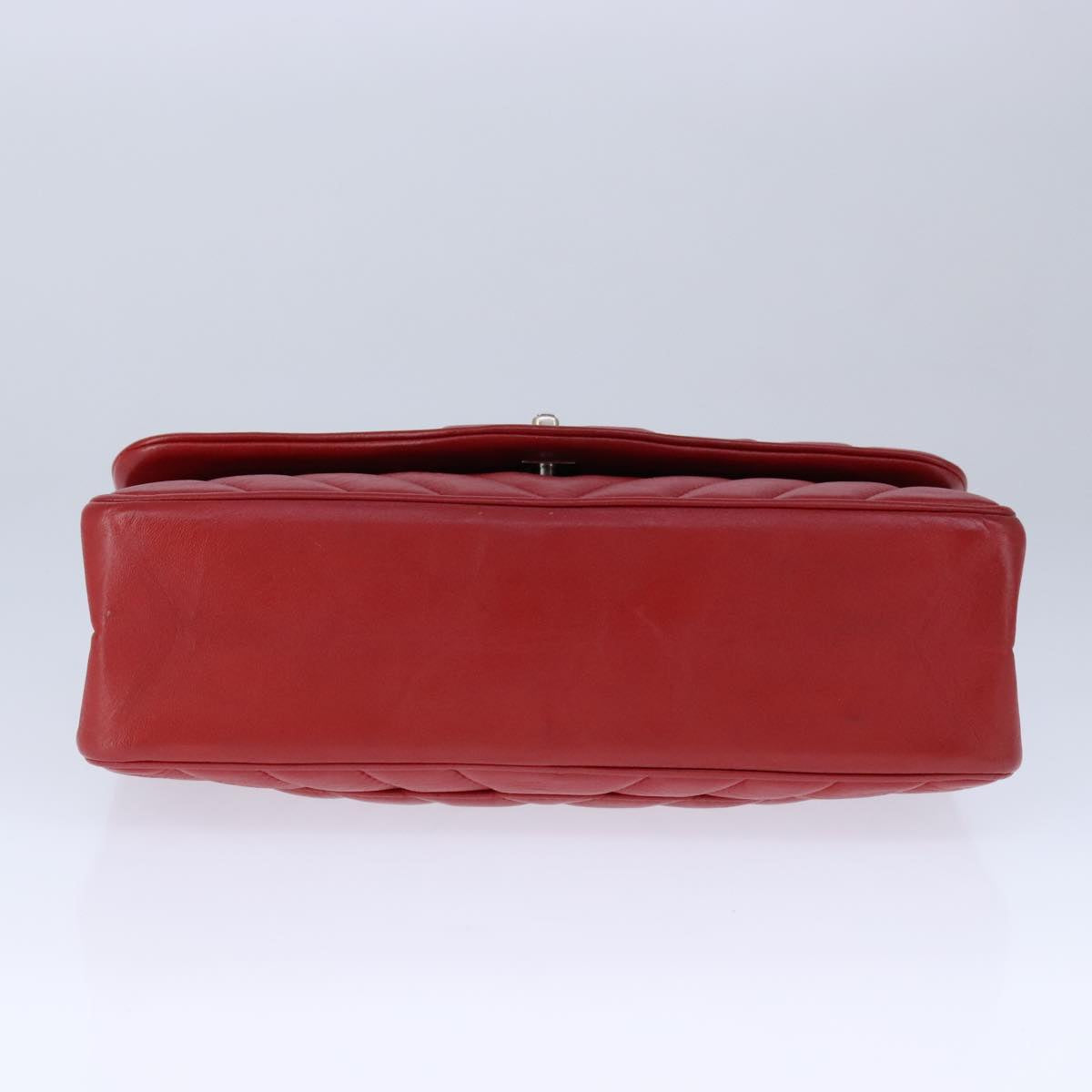 CHANEL V Stitch Chain Shoulder Bag Lamb Skin Red CC 102030A