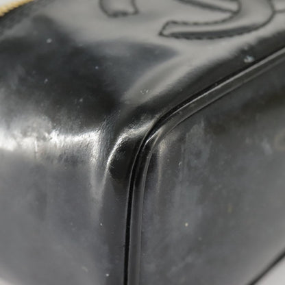CHANEL Vanity Hand Bag Patent leather Black Gold CC 102205