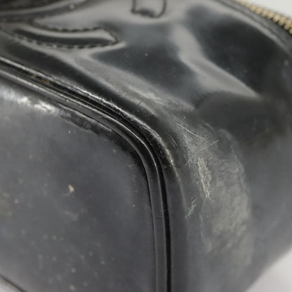 CHANEL Vanity Hand Bag Patent leather Black Gold CC 102205
