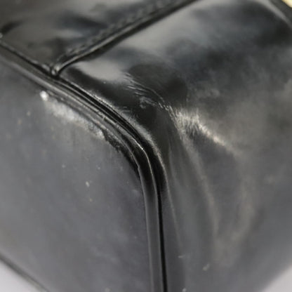 CHANEL Vanity Hand Bag Patent leather Black Gold CC 102205