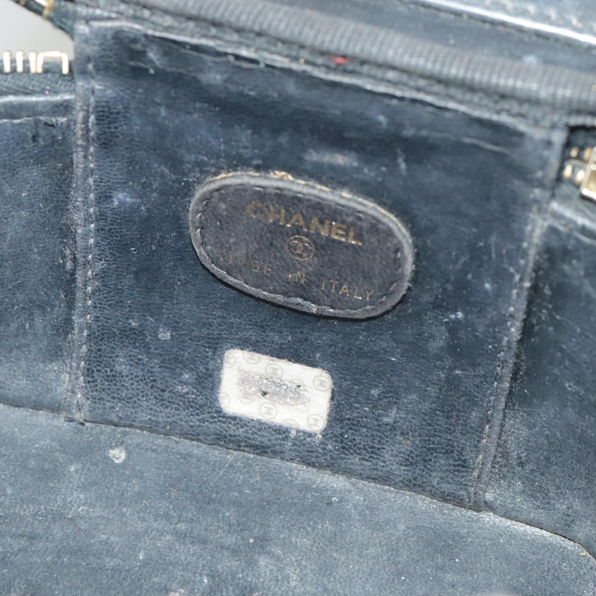 CHANEL Vanity Hand Bag Patent leather Black Gold CC 102205