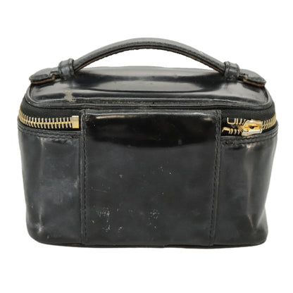 CHANEL Vanity Hand Bag Patent leather Black Gold CC 102205