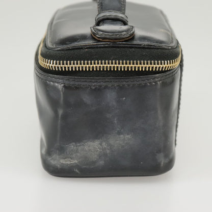CHANEL Vanity Hand Bag Patent leather Black Gold CC 102205