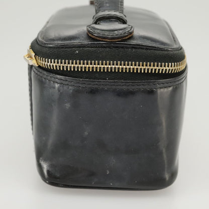 CHANEL Vanity Hand Bag Patent leather Black Gold CC 102205