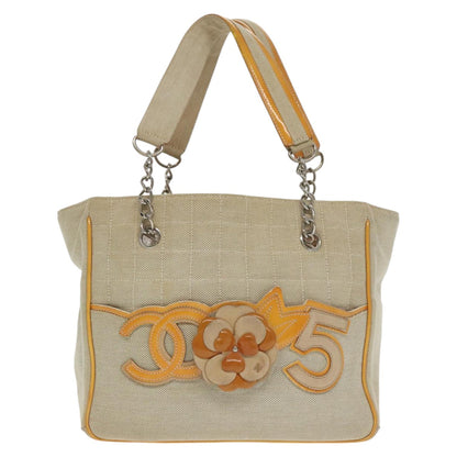 CHANEL Camelia Hand Bag Canvas Beige Silver CC 102317