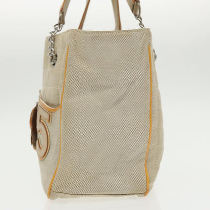 CHANEL Camelia Hand Bag Canvas Beige Silver CC 102317