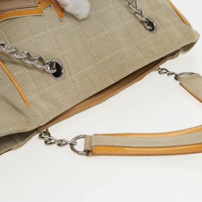 CHANEL Camelia Hand Bag Canvas Beige Silver CC 102317