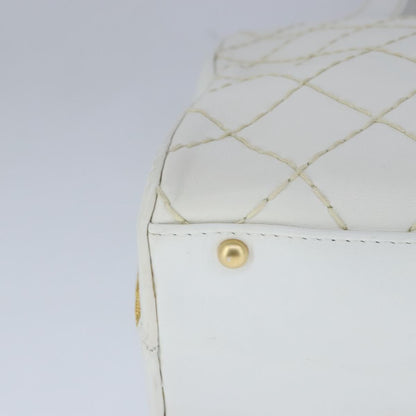 CHANEL Matelasse Wild Stitch Hand Bag Leather White Gold CC 102622