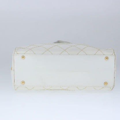 CHANEL Matelasse Wild Stitch Hand Bag Leather White Gold CC 102622