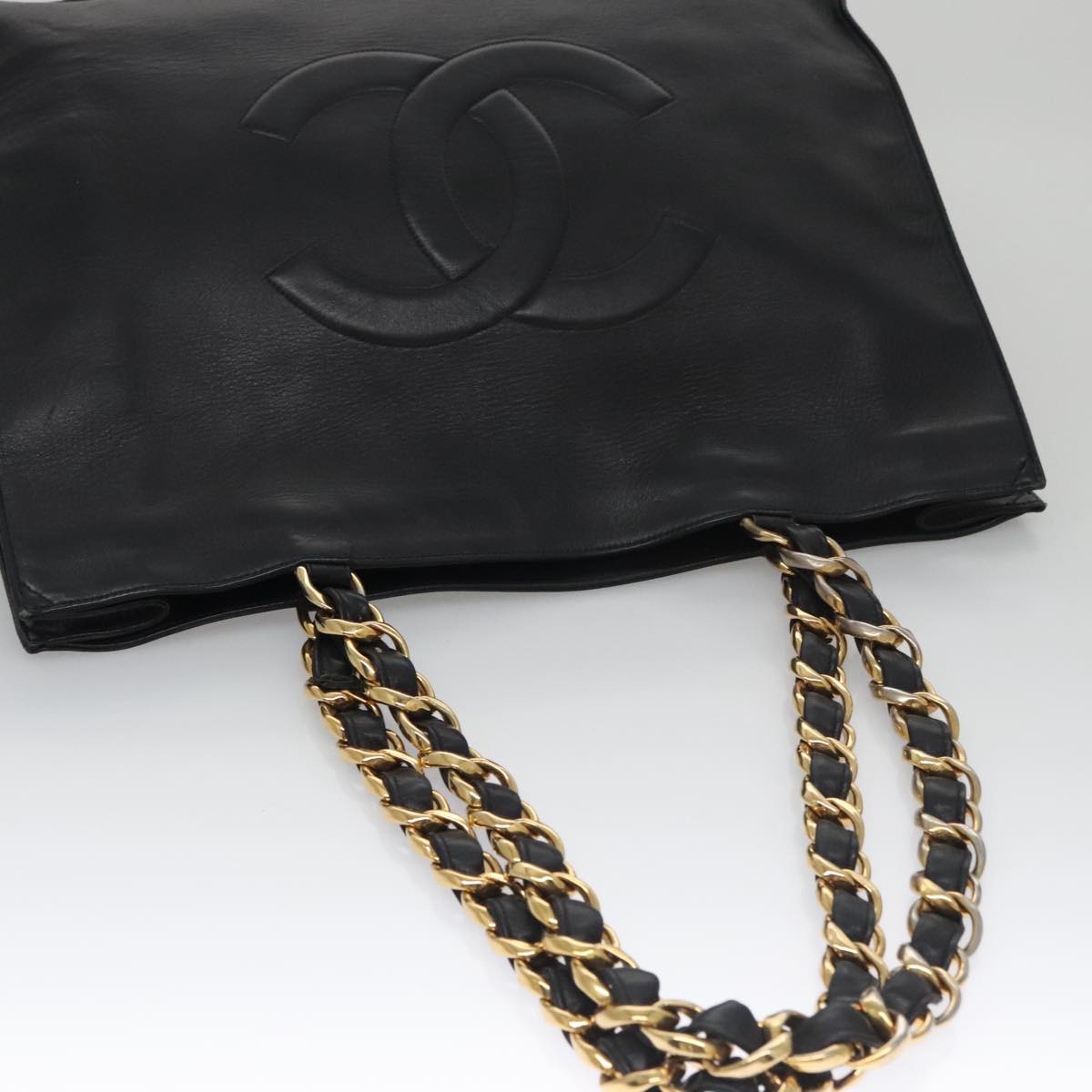 CHANEL COCO Mark Chain Tote Bag Leather Black CC 102670