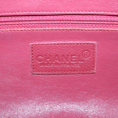 CHANEL Boston Bag Leather Red Silver CC 102690