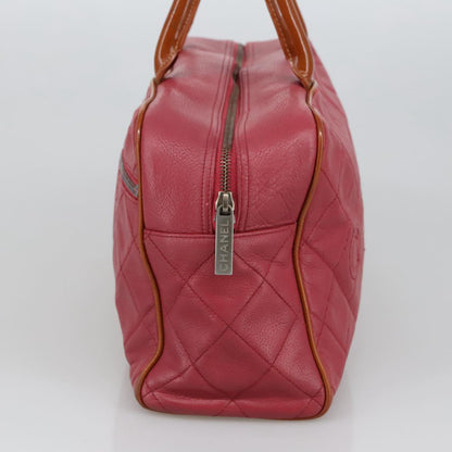 CHANEL Boston Bag Leather Red Silver CC 102690