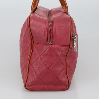 CHANEL Boston Bag Leather Red Silver CC 102690