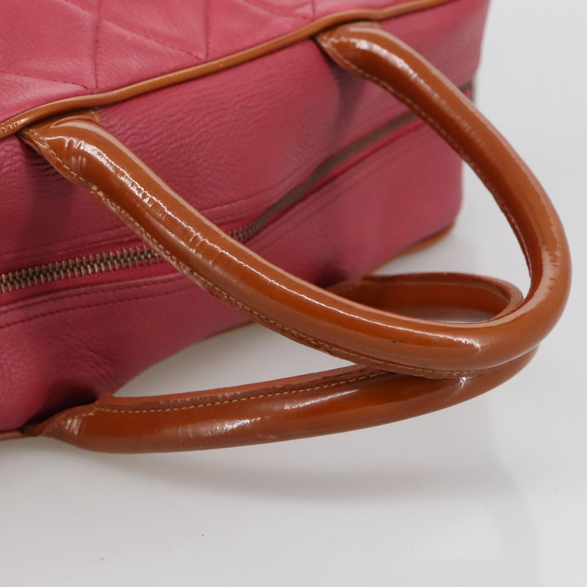 CHANEL Boston Bag Leather Red Silver CC 102690