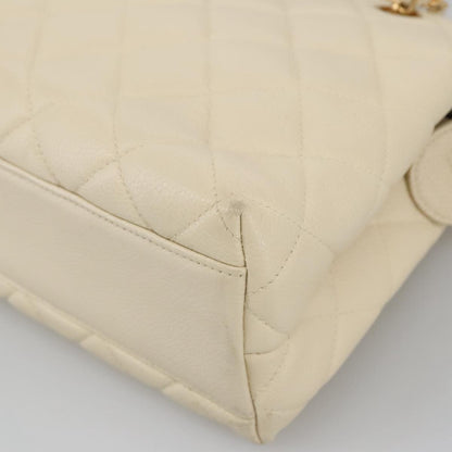 CHANEL Matelasse Chain Hand Bag Caviar Skin Beige Gold CC 102830