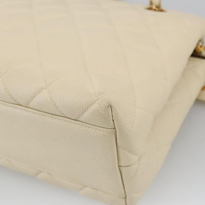 CHANEL Matelasse Chain Hand Bag Caviar Skin Beige Gold CC 102830