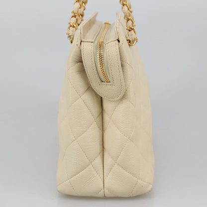 CHANEL Matelasse Chain Hand Bag Caviar Skin Beige Gold CC 102830