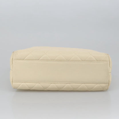 CHANEL Matelasse Chain Hand Bag Caviar Skin Beige Gold CC 102830