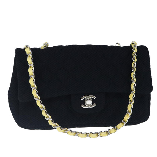 CHANEL Matelasse Mesh Chain Hand Bag Cotton Black CC 102881A