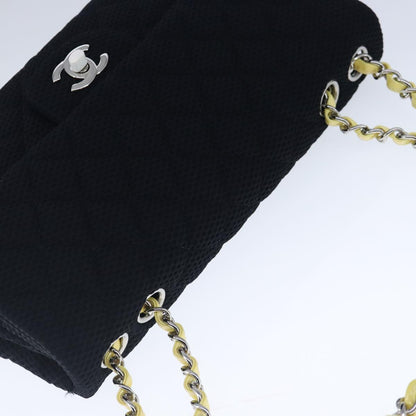 CHANEL Matelasse Mesh Chain Hand Bag Cotton Black CC 102881A