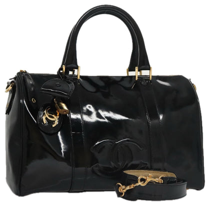 CHANEL Boston Bag Patent leather 2way Black Gold CC 102998