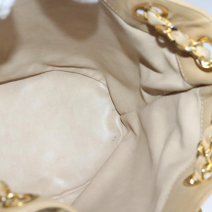 CHANEL Bicolore Chain Shoulder Bag Lamb Skin Beige Gold CC 103006