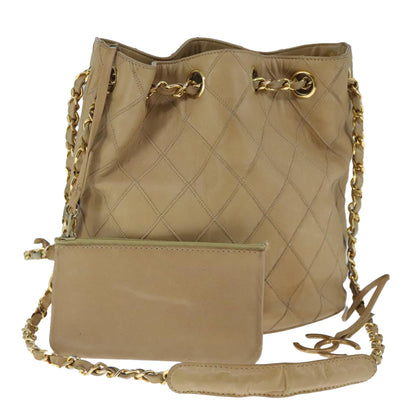 CHANEL Bicolore Chain Shoulder Bag Lamb Skin Beige Gold CC 103006