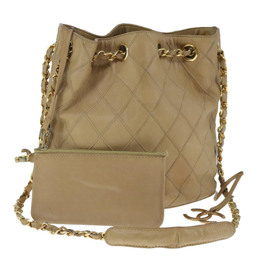 CHANEL Bicolore Chain Shoulder Bag Lamb Skin Beige Gold CC 103006