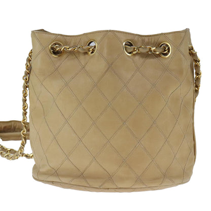 CHANEL Bicolore Chain Shoulder Bag Lamb Skin Beige Gold CC 103006