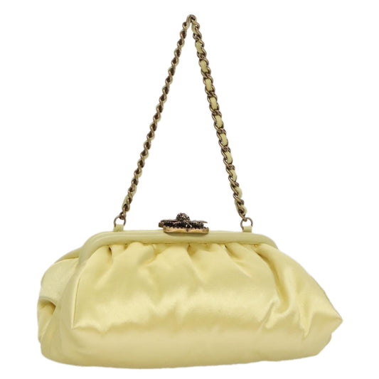 CHANEL Purse Party Bag Satin Yellow CC 103080A