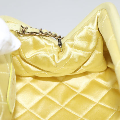 CHANEL Purse Party Bag Satin Yellow CC 103080A