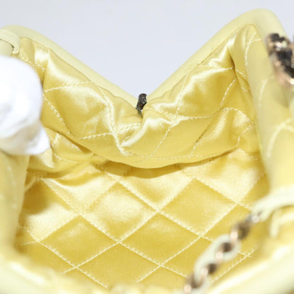CHANEL Purse Party Bag Satin Yellow CC 103080A