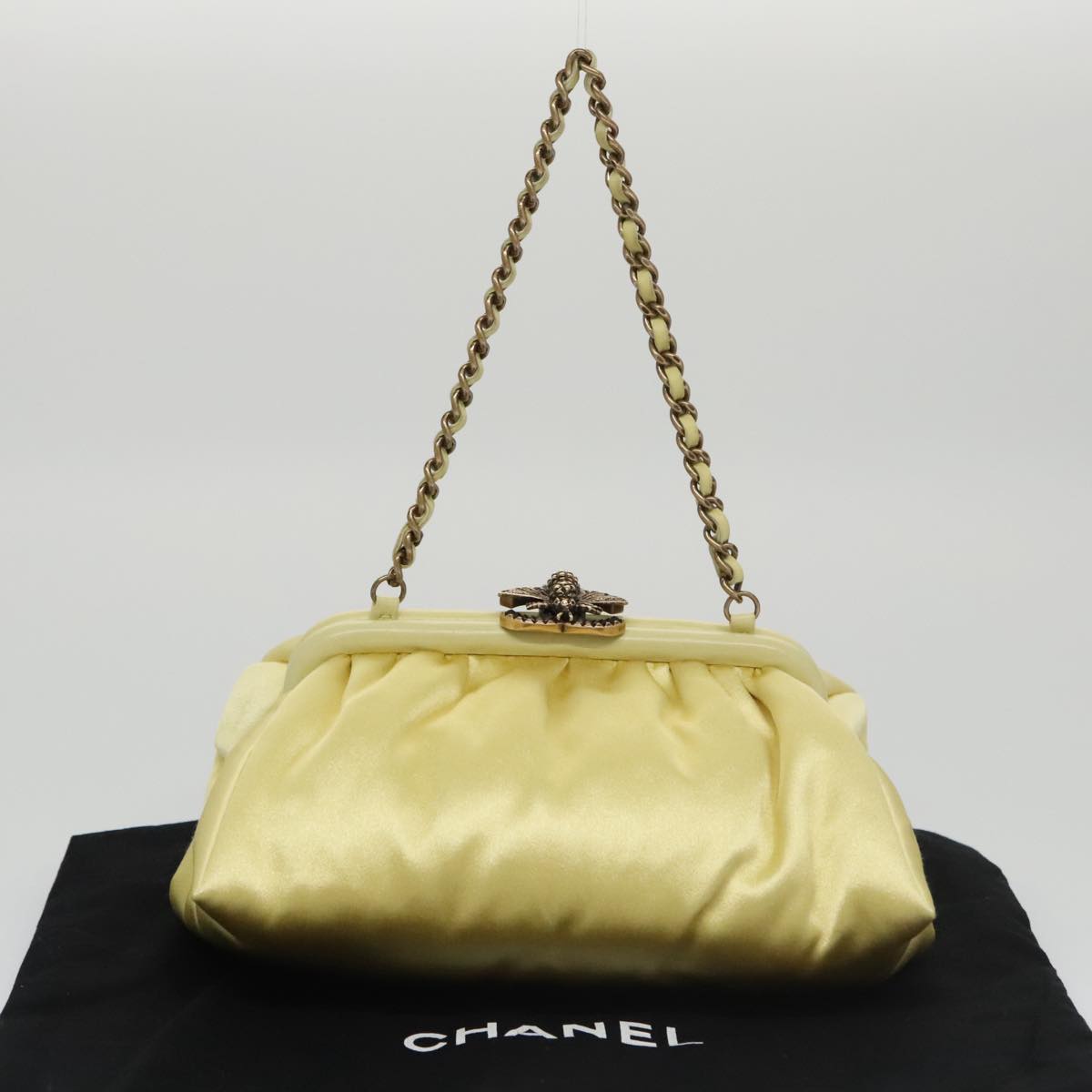 CHANEL Purse Party Bag Satin Yellow CC 103080A