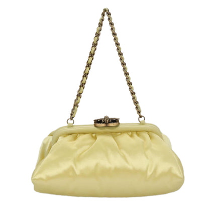 CHANEL Purse Party Bag Satin Yellow CC 103080A