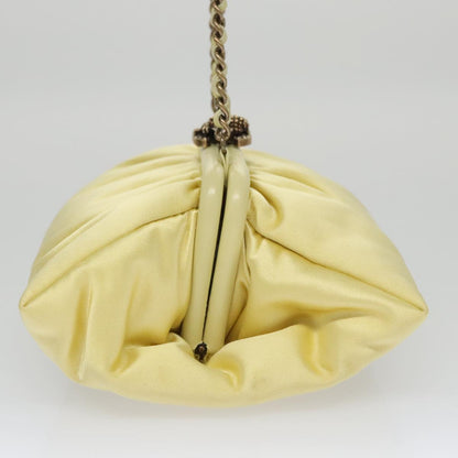 CHANEL Purse Party Bag Satin Yellow CC 103080A
