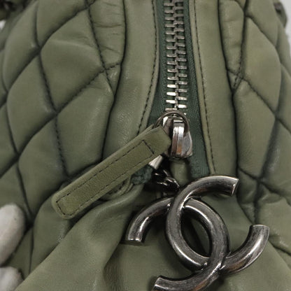 CHANEL Matelasse Chain Shoulder Bag Lamb Skin Green Silver CC 103203
