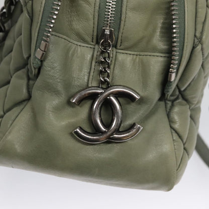 CHANEL Matelasse Chain Shoulder Bag Lamb Skin Green Silver CC 103203