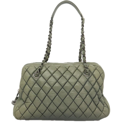 CHANEL Matelasse Chain Shoulder Bag Lamb Skin Green Silver CC 103203