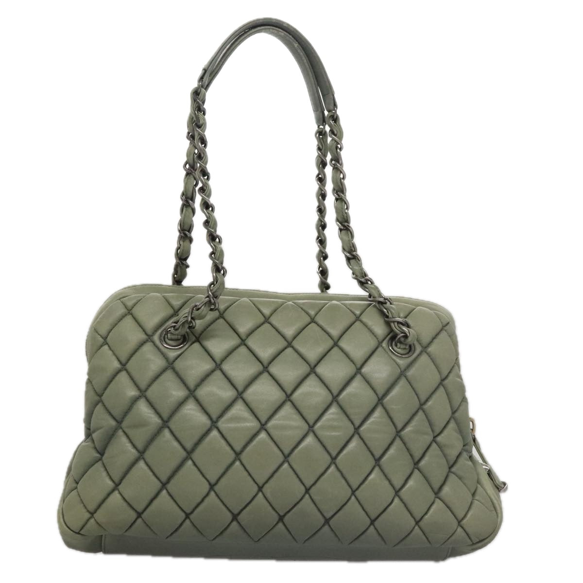 CHANEL Matelasse Chain Shoulder Bag Lamb Skin Green Silver CC 103203