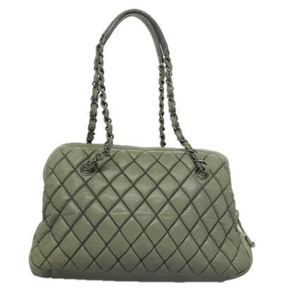 CHANEL Matelasse Chain Shoulder Bag Lamb Skin Green Silver CC 103203