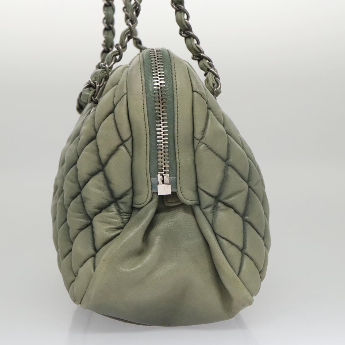 CHANEL Matelasse Chain Shoulder Bag Lamb Skin Green Silver CC 103203
