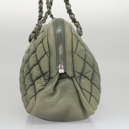 CHANEL Matelasse Chain Shoulder Bag Lamb Skin Green Silver CC 103203