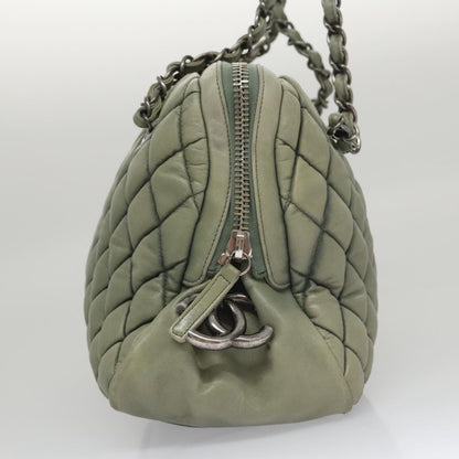 CHANEL Matelasse Chain Shoulder Bag Lamb Skin Green Silver CC 103203