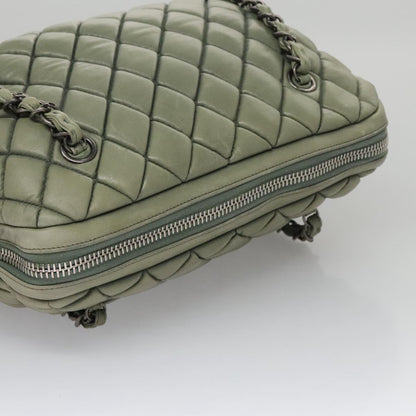 CHANEL Matelasse Chain Shoulder Bag Lamb Skin Green Silver CC 103203