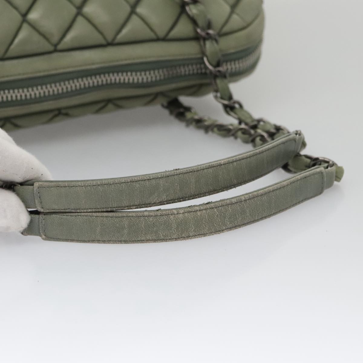 CHANEL Matelasse Chain Shoulder Bag Lamb Skin Green Silver CC 103203