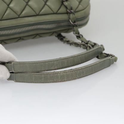 CHANEL Matelasse Chain Shoulder Bag Lamb Skin Green Silver CC 103203