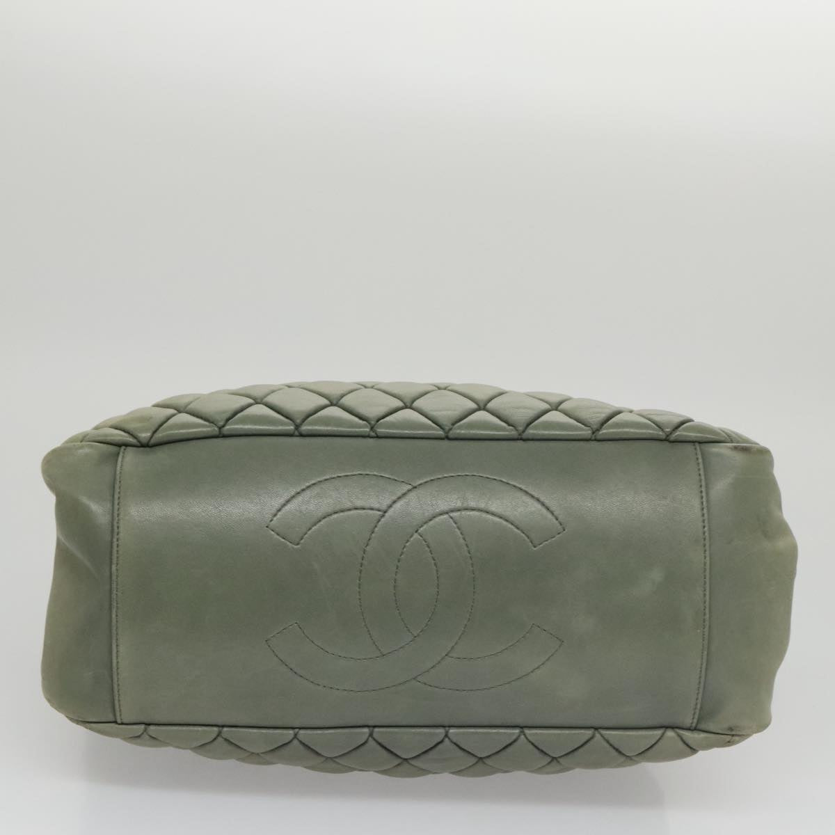 CHANEL Matelasse Chain Shoulder Bag Lamb Skin Green Silver CC 103203
