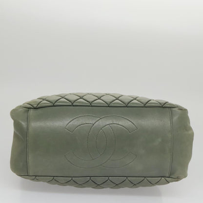 CHANEL Matelasse Chain Shoulder Bag Lamb Skin Green Silver CC 103203